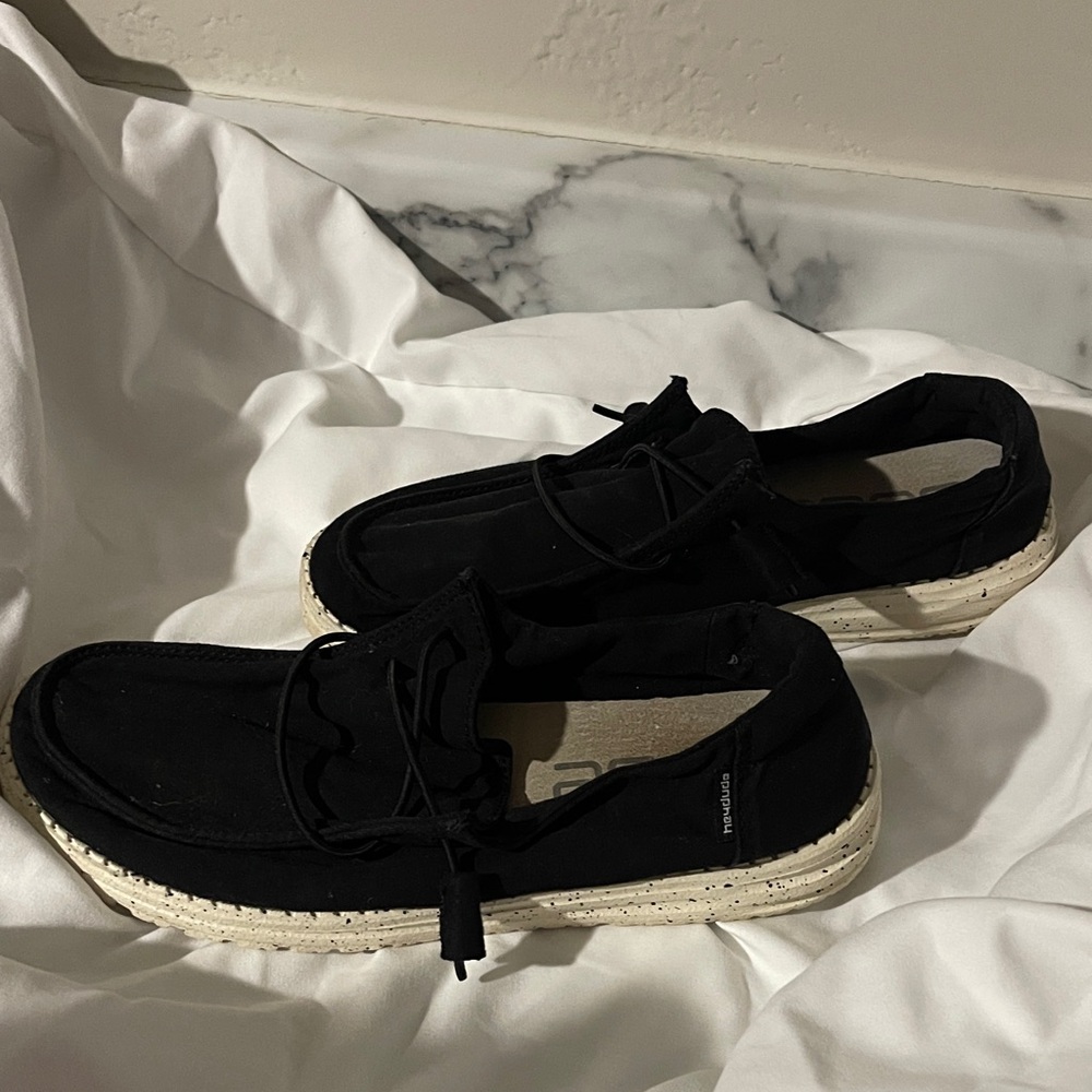 Hey Dude Black Loafers with Cream Soles